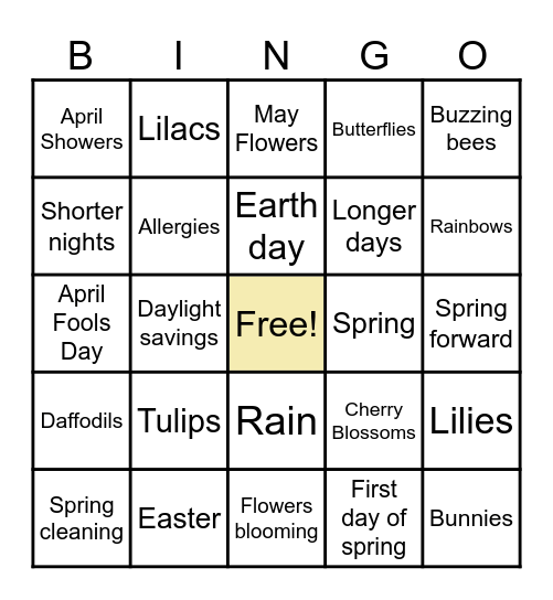 Spring Bingo Card