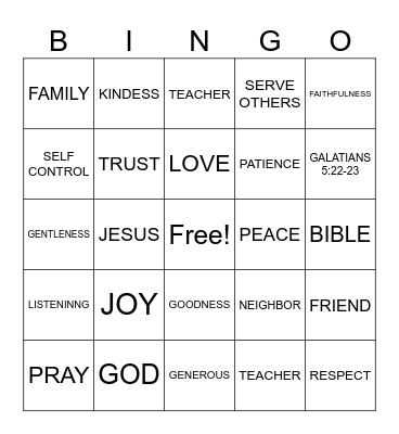 FRUIT OF THE SPIRIT Bingo Card