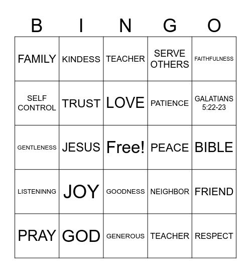 FRUIT OF THE SPIRIT Bingo Card