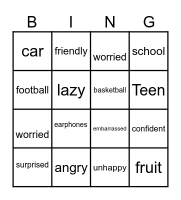 WORDS Bingo Card
