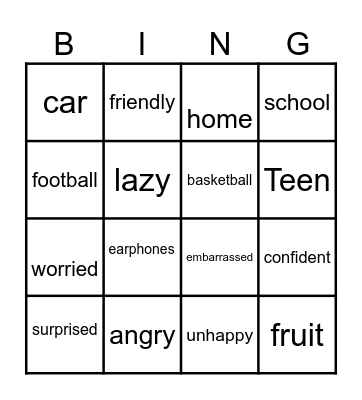 WORDS Bingo Card