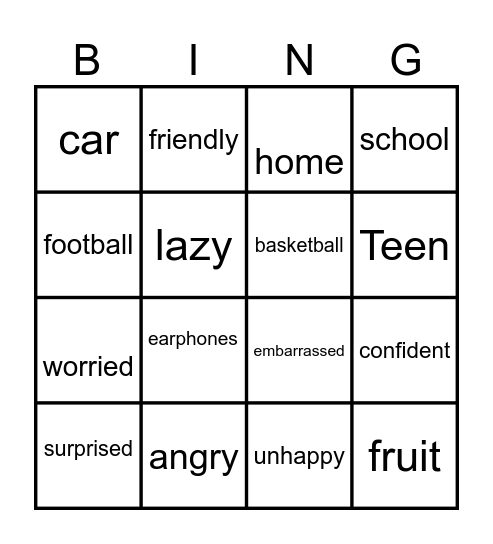 WORDS Bingo Card