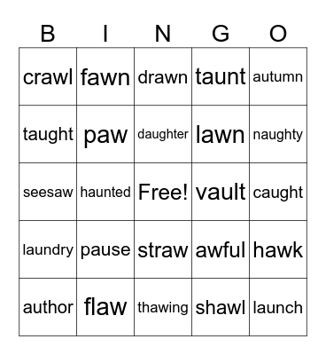 Au and Aw Bingo Card