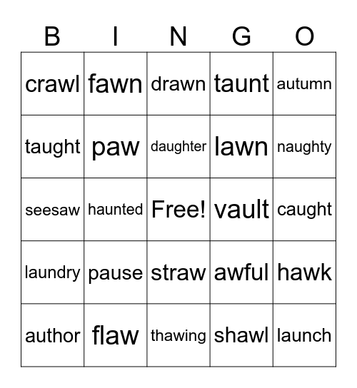 Au and Aw Bingo Card