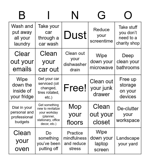 Spring Cleaning Bingo! Bingo Card