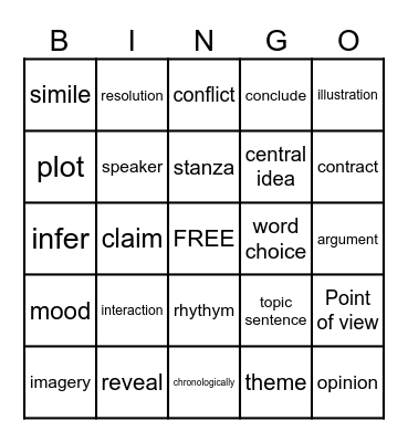Vocabulary BINGO Card