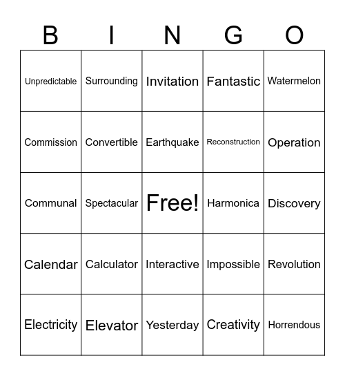 Untitled Bingo Card