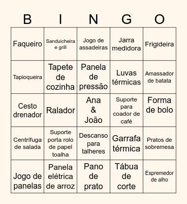 Chá de Casa Nova Bingo Card
