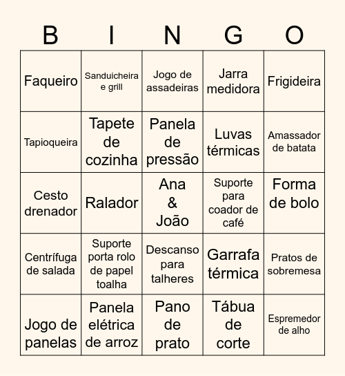 Chá de Casa Nova Bingo Card
