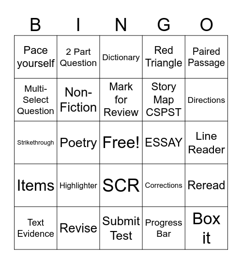 STAAR Review Bingo Card