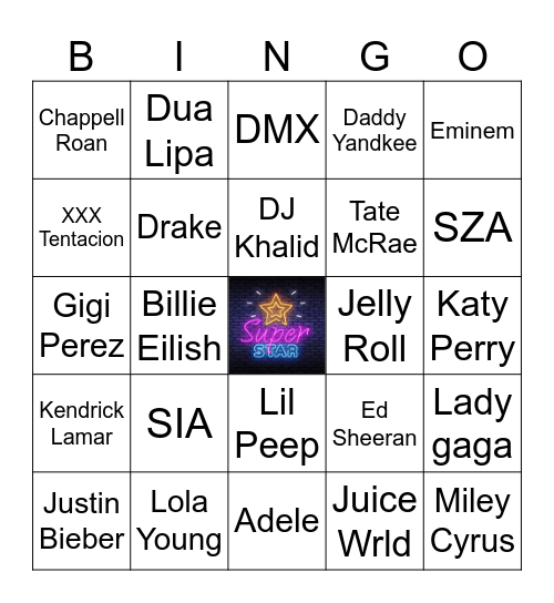 Superstar Bingo Card