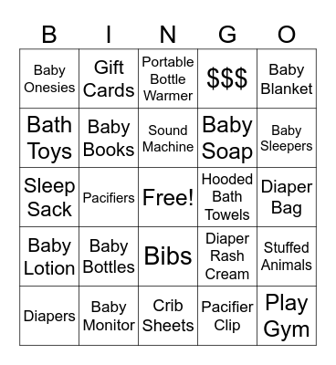 Baby Shower Gift Bingo Card