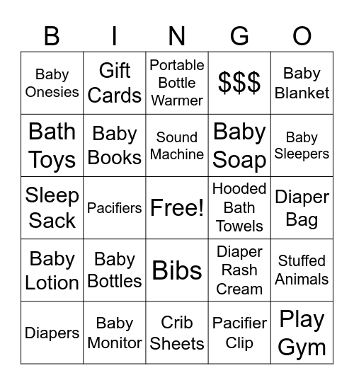 Baby Shower Gift Bingo Card