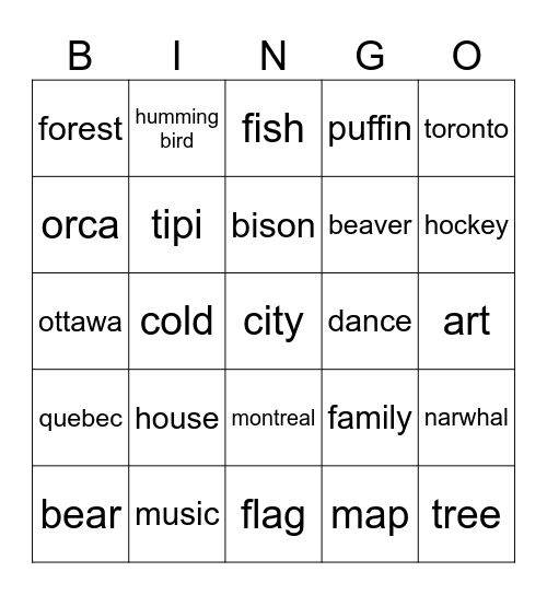 Canada Bingo Card