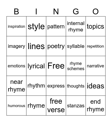 Week 30 - Poetry Bingo Card