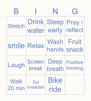 Healthy Body, Healthy Mind. Bingo Card