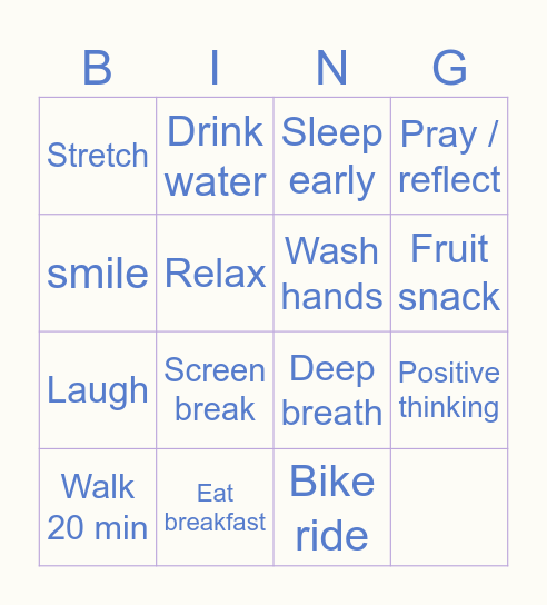 Healthy Body, Healthy Mind. Bingo Card