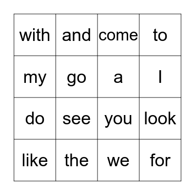 SIGHT WORDS Bingo Card