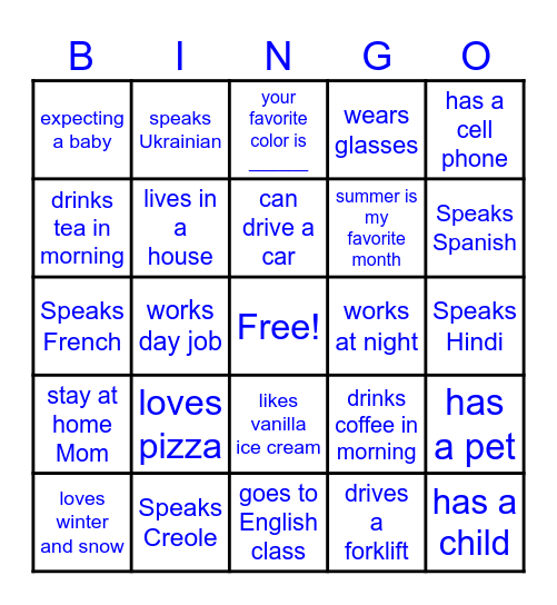 ESL:   Get to know you Bingo Card