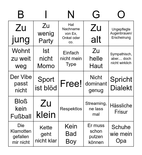 Ballon Dates Bingo Card