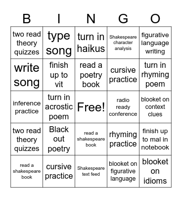 Assignment Bingo Card