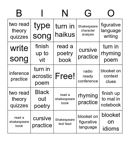 Assignment Bingo Card