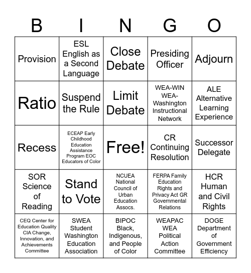 WEA RA 2026 Bingo Card