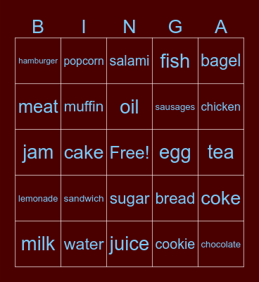 FOOD AND DRİNKS BİNGA Bingo Card