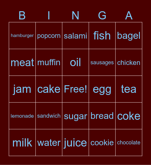 FOOD AND DRİNKS BİNGA Bingo Card