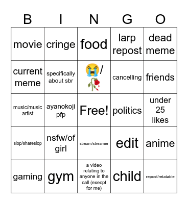 tiktok Bingo Card