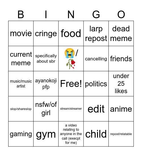 tiktok Bingo Card