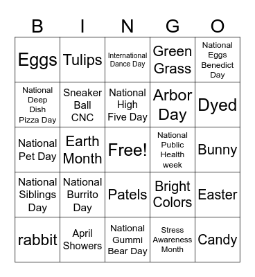 National Days in April Bingo Card
