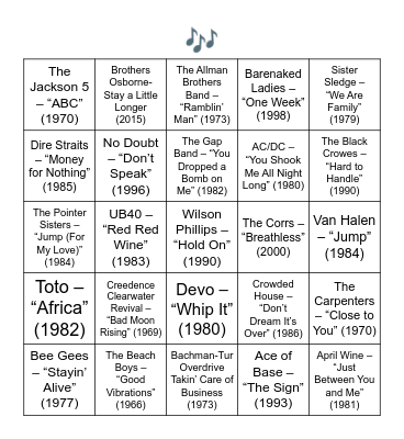 BANDS WITH SIBLINGS Bingo Card