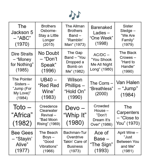 BANDS WITH SIBLINGS Bingo Card