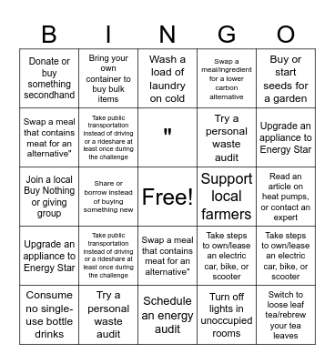 Earth Day Bingo Card