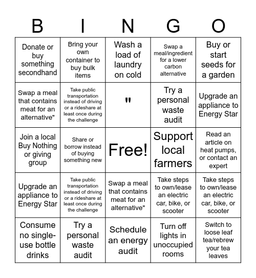 Earth Day Bingo Card