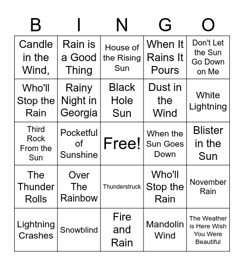 WEATHER MUSIC Bingo Card