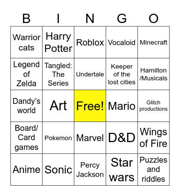 Fandom Bingo Card