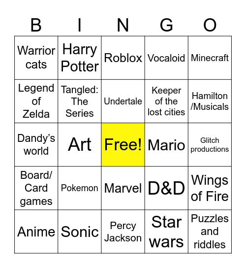 Fandom Bingo Card