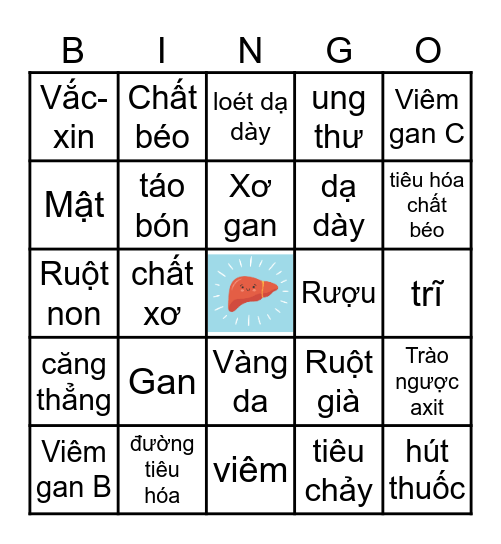 Gan và đường tiêu hóa Bingo Card