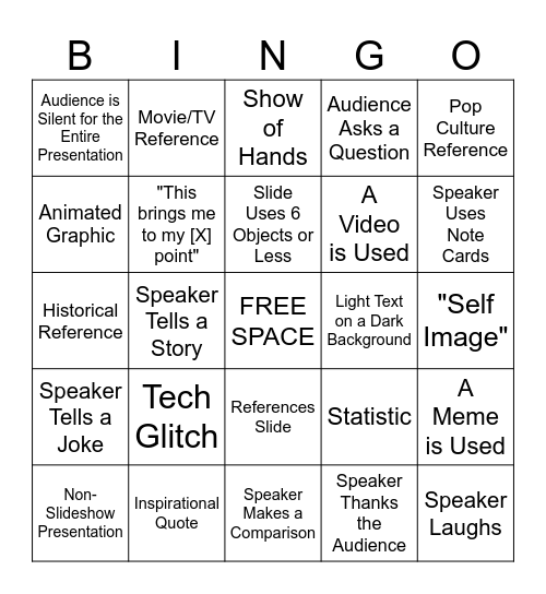 EH 102 Presentation Bingo Card