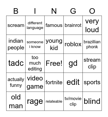 yt shorts bingo Card