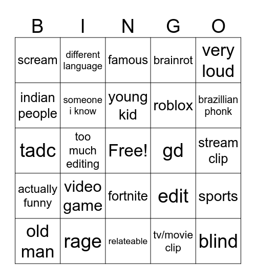 yt shorts bingo Card