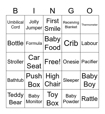 Katherine's Baby Shower Bingo Card