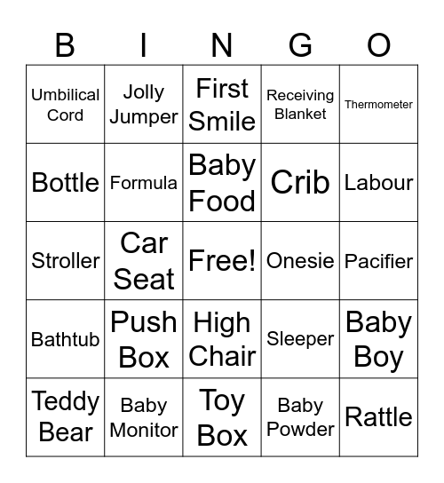 Katherine's Baby Shower Bingo Card