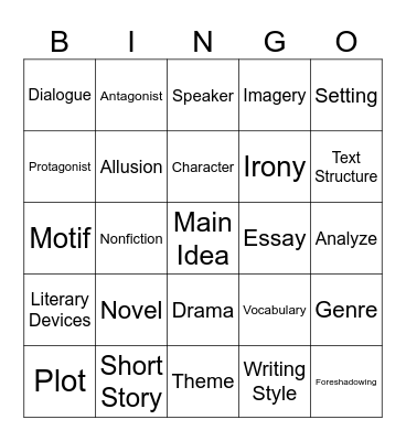 English 2 Bingo Card