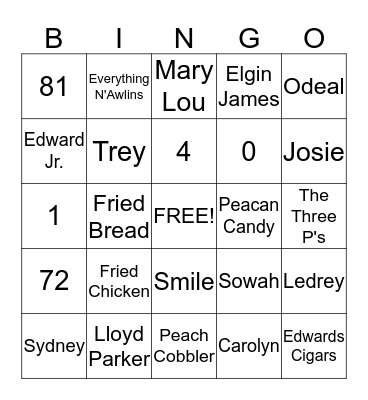 Jackson-Edwards Family Bingo Card