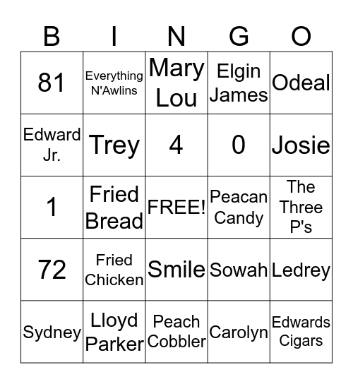 Jackson-Edwards Family Bingo Card