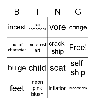 FNAF2 Cringe Bingo Card