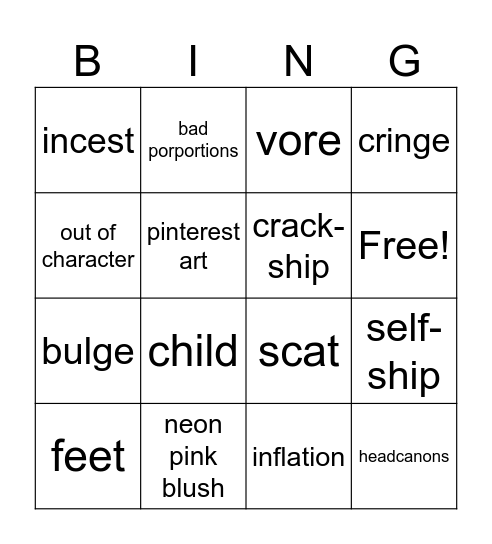 FNAF2 Cringe Bingo Card